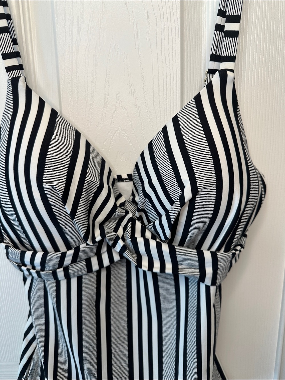 Striped Black & White Women's Tankini Swim Top by Leilani - Picture 2 of 8